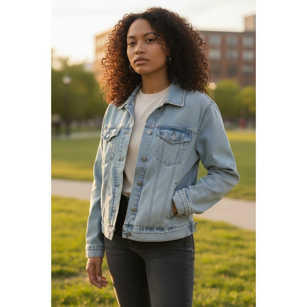 Classic Denim Light Blue Wash Boxy Denim Jacket Size XXL 90s